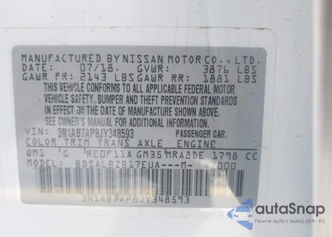2018 Nissan Sentra S from USA, damaged, VIN 3N1AB7AP8JY348593